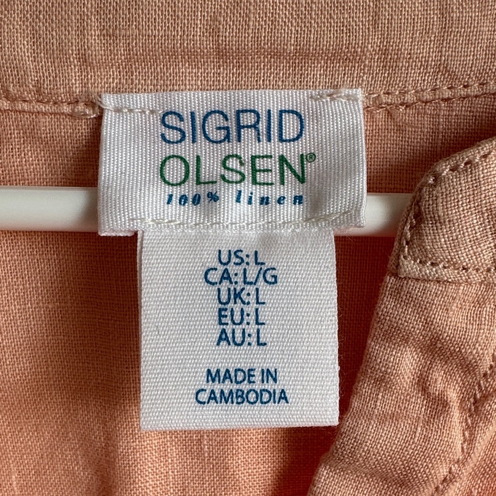 Sigrid Olsen Peach V-Neck Button Down Linen Tunic/Cover Up Sz L - Picture 2 of 5